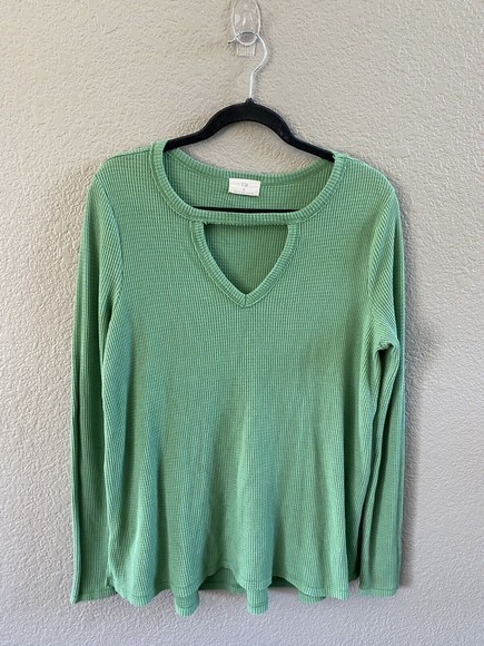 ANTHROPOLOGIE T.La GREEN NADIA CUT OUT THERMAL WAFFLE TUNIC TOP SMALL - Picture 4 of 12